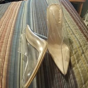 Clear and nude mules